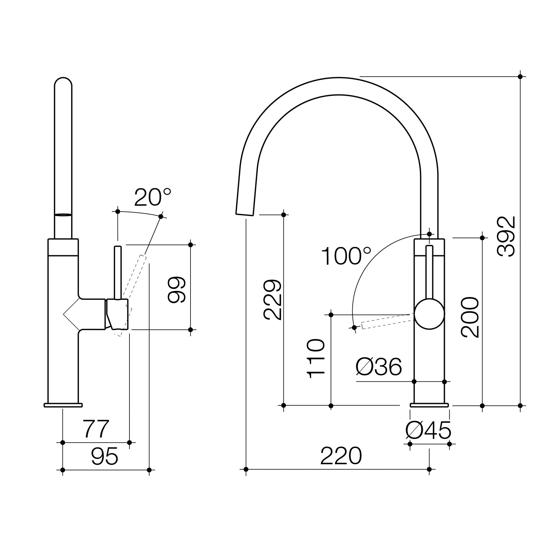 Technical drawing of Liano II Sink Mixer by Caroma - The Blue Space