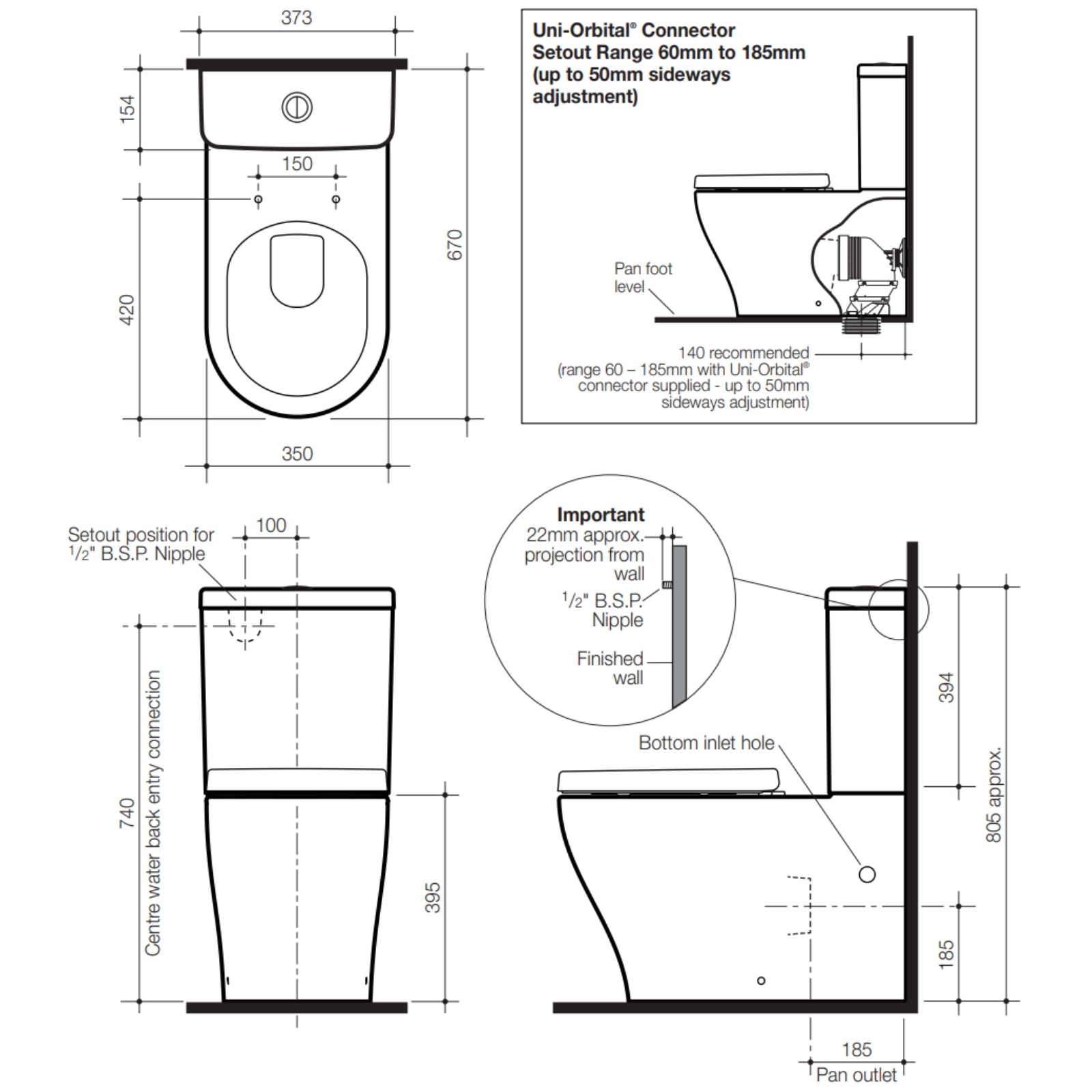 Caroma Luna Back to Wall Toilet Suite Dimensions - The Blue Space