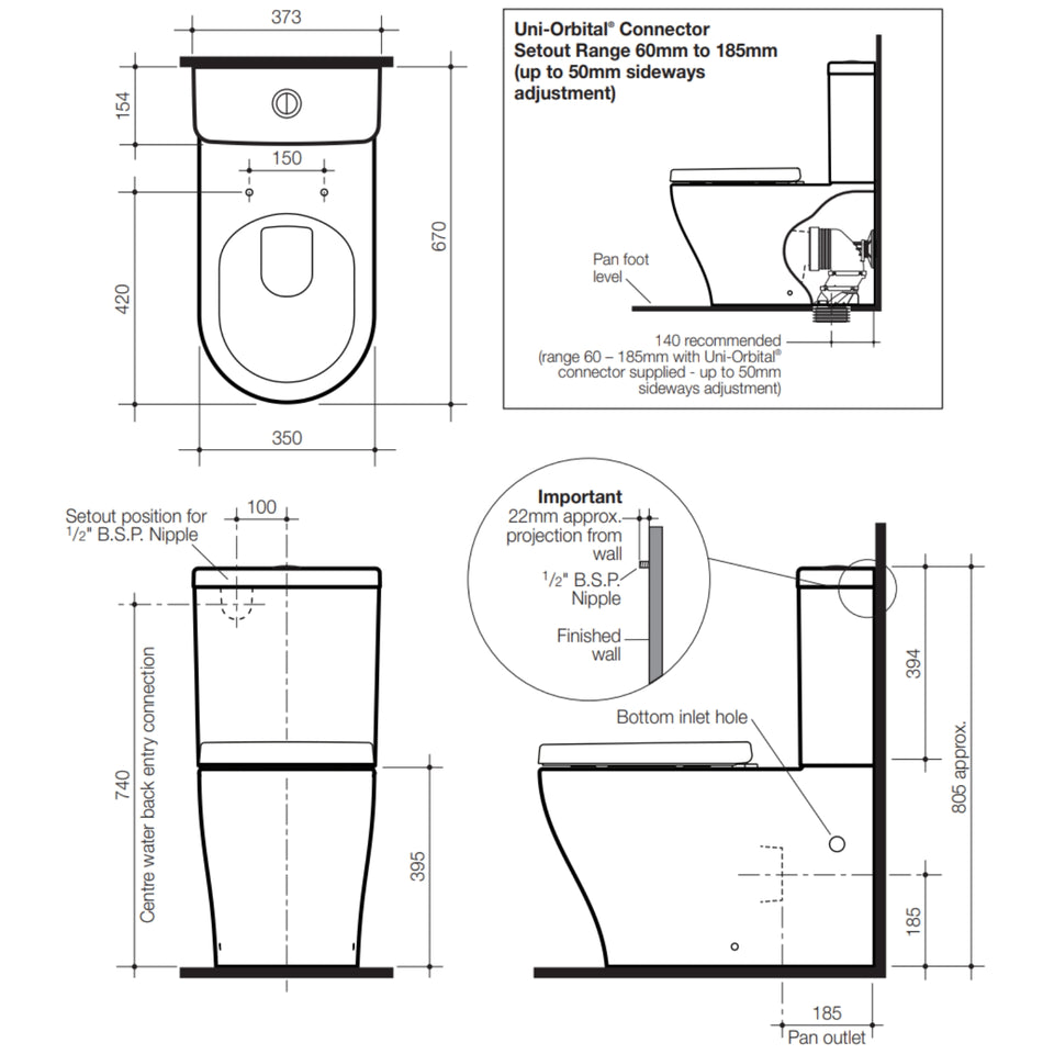 Caroma Luna Wall Faced Toilet Suite