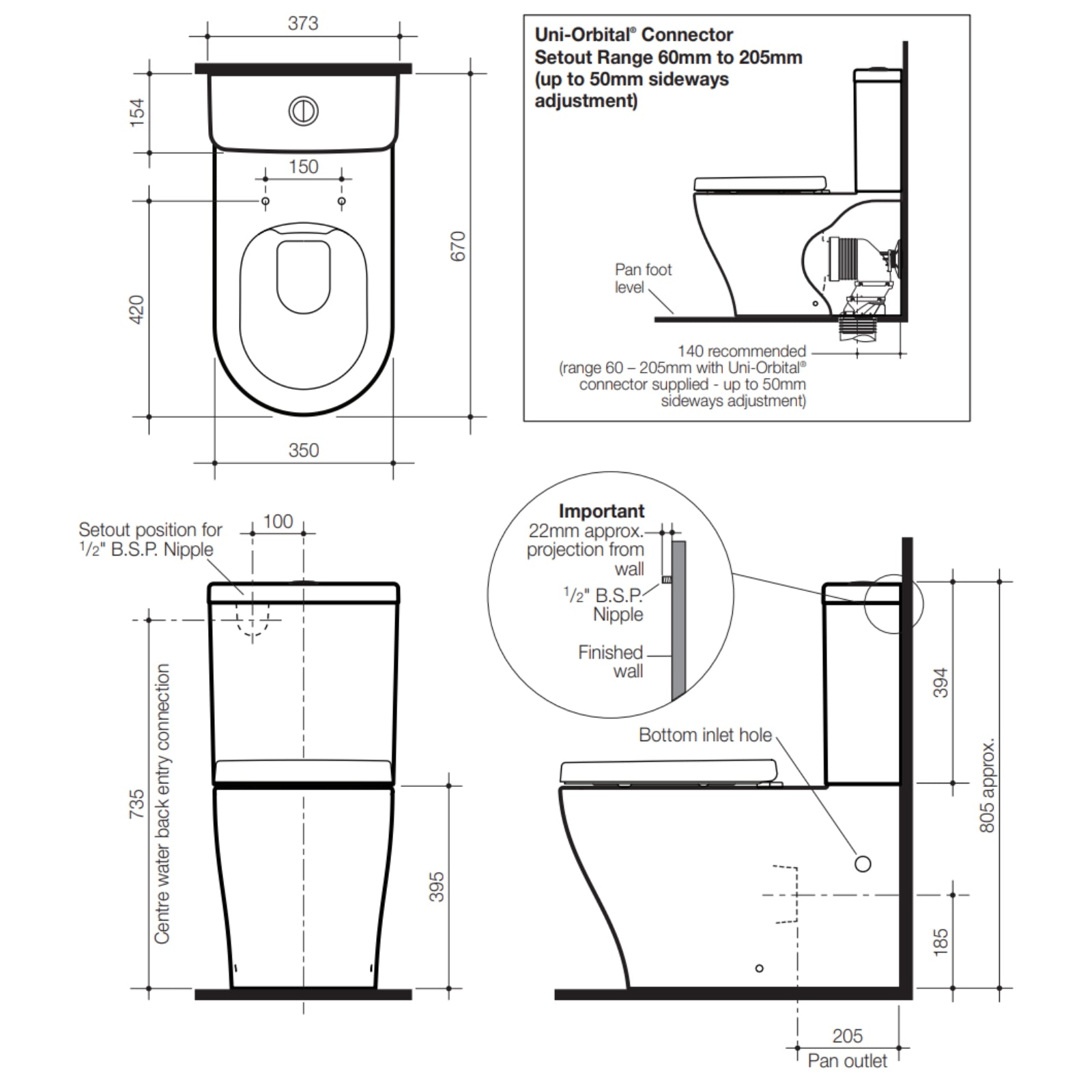 Caroma Luna Cleanflush Toilet Suite Dimensions - The Blue Space