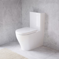 Caroma Luna Back to Wall Toilet Suite with Grey Stone Tiles - The Blue Space
