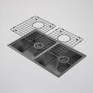 Caroma Urbane II Gunmetal Double Bowl Sink with Protective Grids and Basket Wastes Included