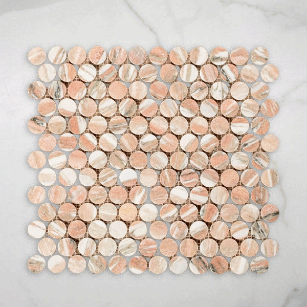 Cottesloe Norwegian Pink Penny Round Honed Marble Mosaic Tile 23x23mm