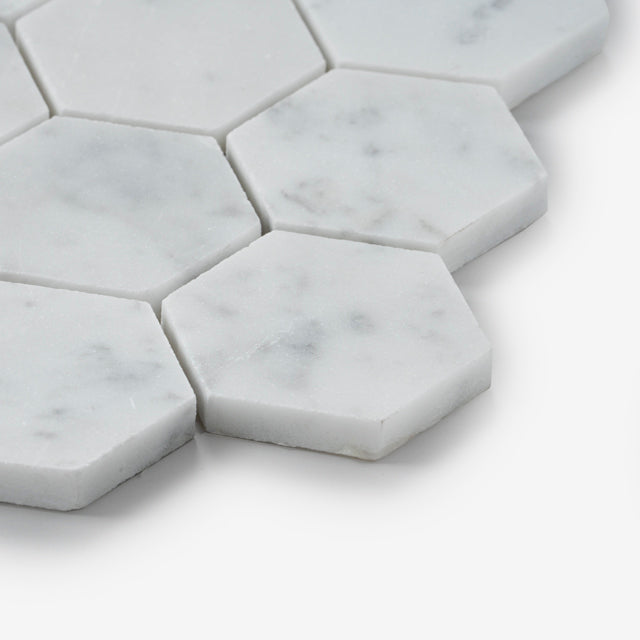 Carrara Gabriele Hexagon Honed Marble Mosaic 305 x 298 x 8mm
