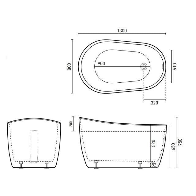 Decina Cosmo 1300mm Freestanding Bath With Integrated Overflow