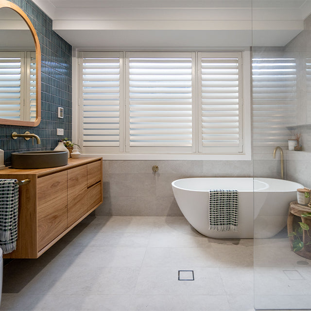 Fienza Nero 1400mm Matte White Stone Bath at The Blue Space Real Reno