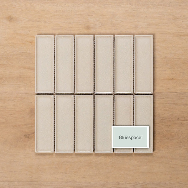 Palm Cove Ivory Gloss Crackle Porcelain Mosaic Tile 47x147mm Vertical - The Blue Space