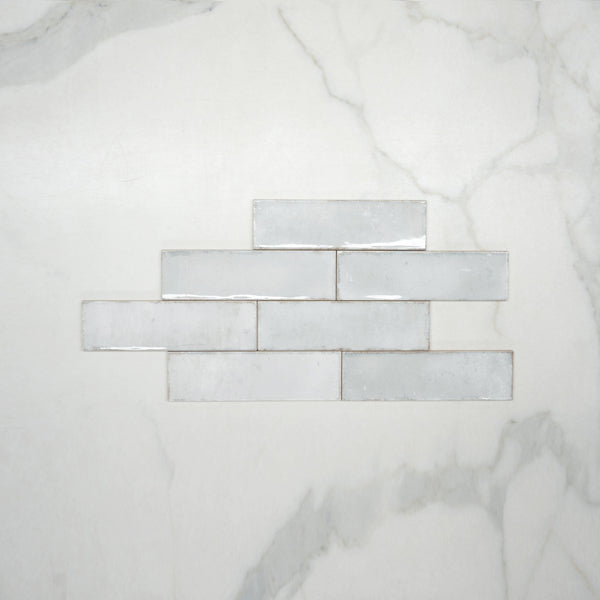 Pearl White Leon Spanish Subway Tile Gloss 69 x 240mm Ceramic