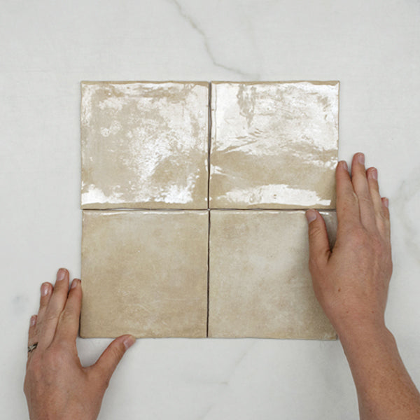 Beige Malee Gloss Hand Made Spanish Ceramic Tile 130 x 130 x 8mm Sample