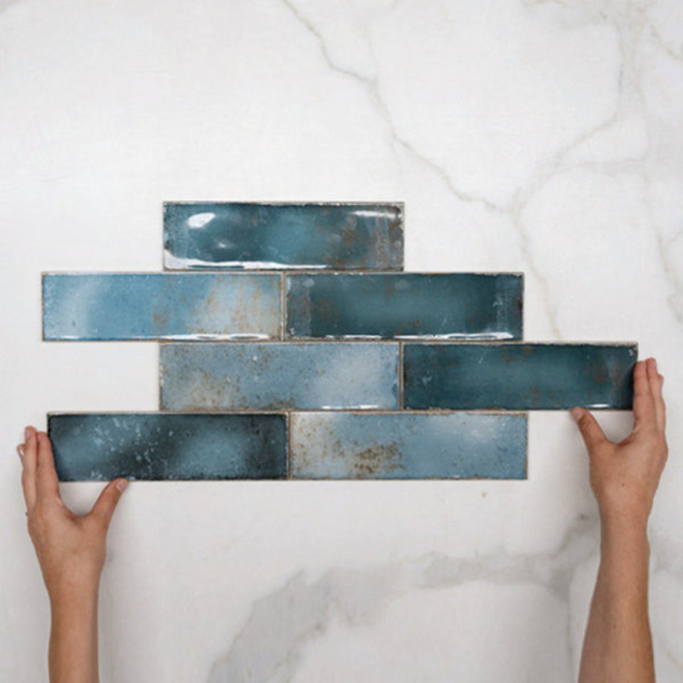 Dark Blue Leon Spanish Subway Tile Gloss 69 x 240mm Ceramic
