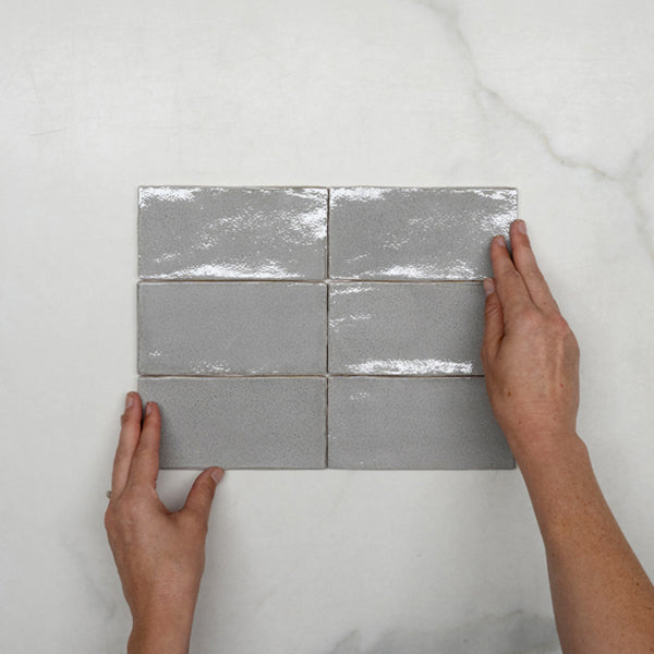 Nickel Grey Dianna Hand Made Subway Tile 75 x 150 x 9mm Spanish Ceramic