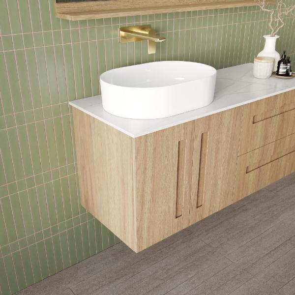 Marquis Gold 10 1200mm Wall Hung Vanity in Prime Oak side view - The Blue Space