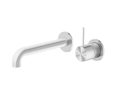 Nero Mecca Wall Basin Mixer Sep BP Handle Up 185mm Spout Brushed Nickel | The Blue Space