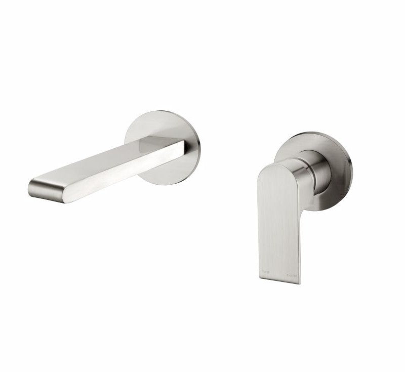 Nero Bianca Wall Basin/Bath Mixer Separate Backplate 230mm Brushed Nickel