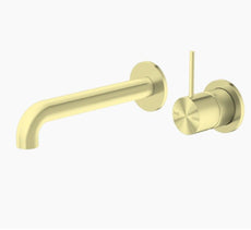 Nero Mecca Wall Basin Mixer Sep BP Handle Up 160mm Spout Brushed Gold | The Blue Space