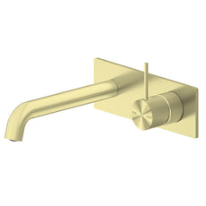 Nero Mecca Wall Basin Mixer Handle Up 160mm Spout Brushed Gold | The Blue Space