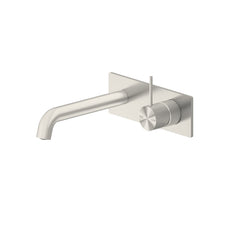 Nero Mecca Wall Basin Mixer Handle Up 230mm Spout Brushed Nickel | The Blue Space