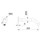 Technical Drawing - Indigo Alisa Bath/Basin 220mm Spout Matte Black US5507MB