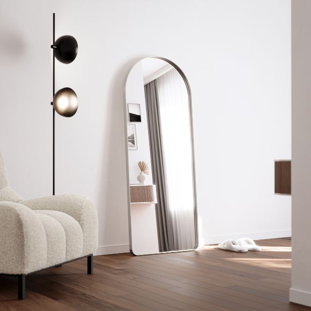 Brushed Nickel Arch Shaped Full Length Mirror 1500 x 600mm by ingrain