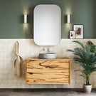 Ingrain Barrington 900mm Salvaged Timber Vanity in Messmate Timber with matching Ingrain Pingelly Shaving Cabinet, Phoenix Nuage tapware in white and Nood Co's Mill basin - The Blue Space