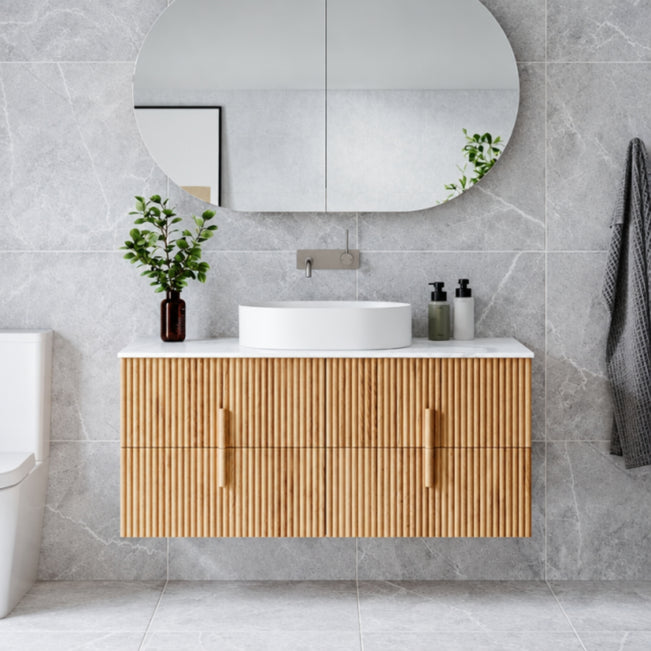 Ingrain Contoured Ash Wall Hung Vanity 1200 Front New
