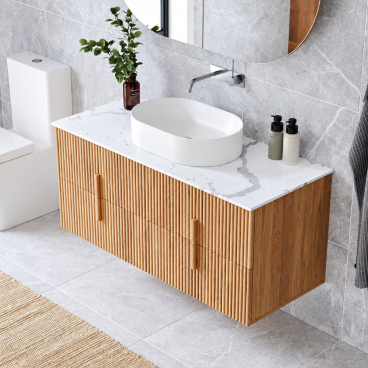 Ingrain Contoured Ash Wall Hung Vanity 1200 Top New