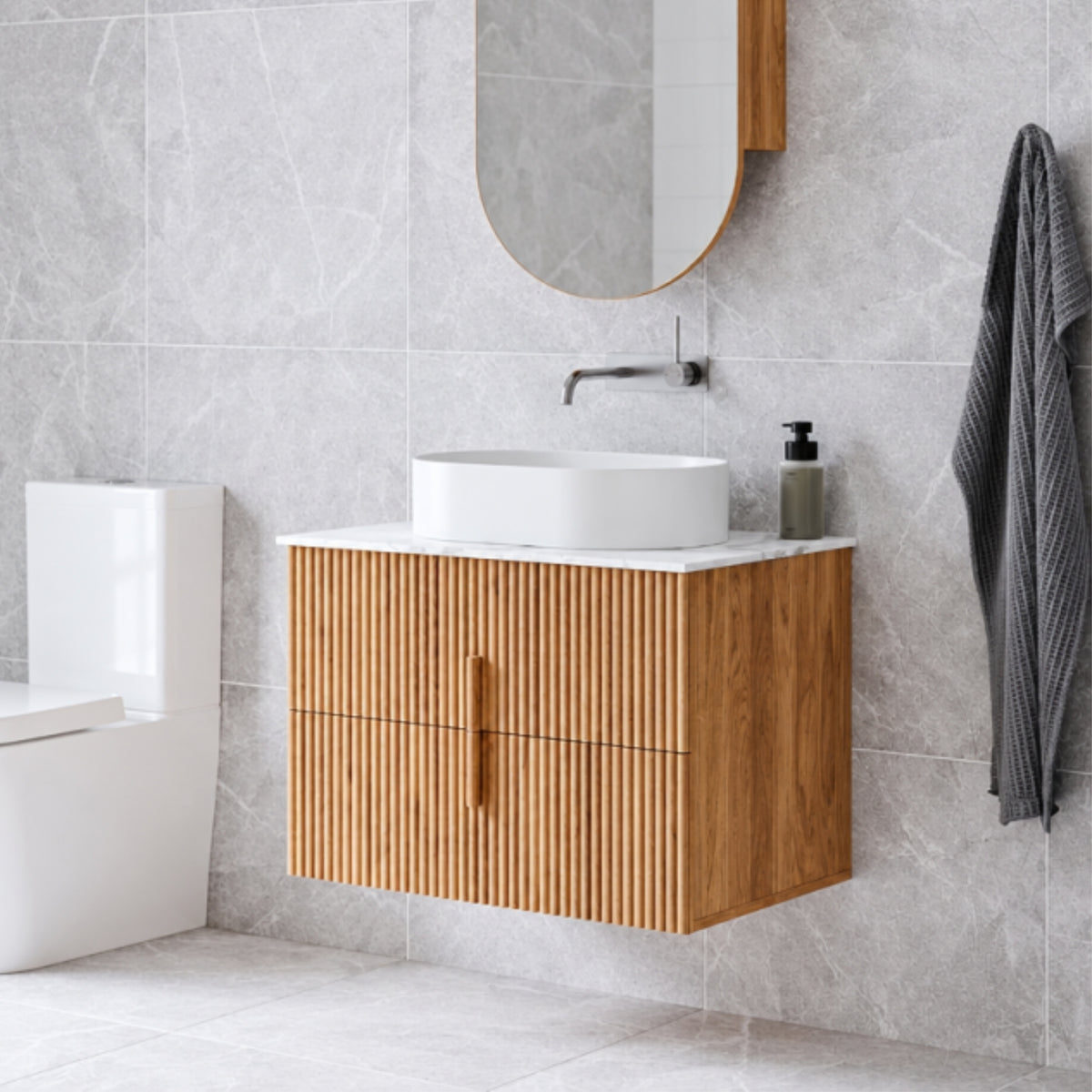 Ingrain Contoured Ash Wall Hung Vanity 750 Sidee New