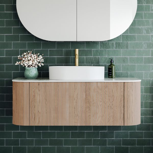 Timber Vanity Rounded Ingrain Curved Fluted Wall Hung Timber Veneer Bathroom Vanity - The ...