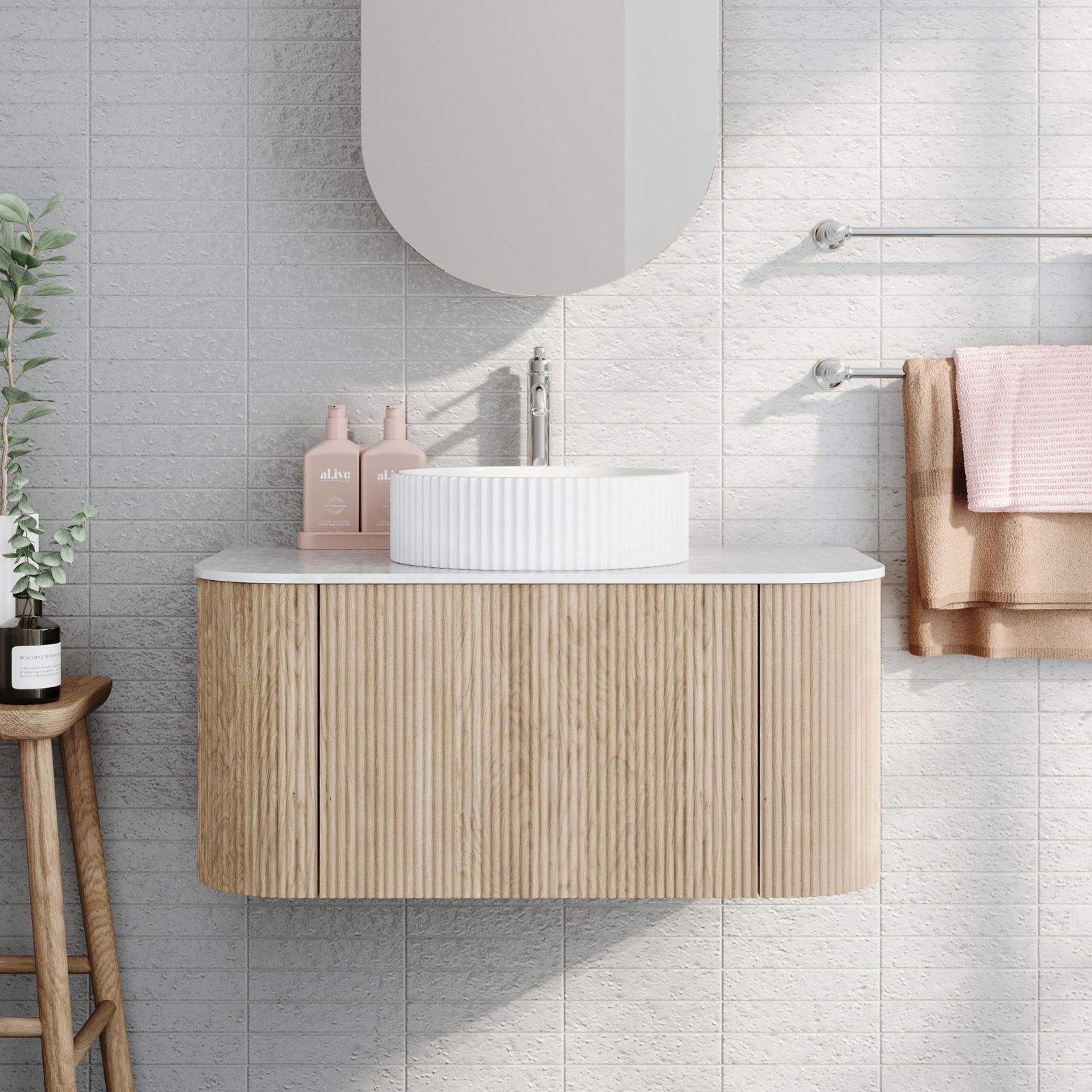 Ingrain Curved Fluted Wall Hung Vanity 900mm at The Blue Space