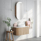 Ingrain Curved Fluted Wall Hung Vanity 900mm in soft muted natural bathroom design at The Blue Space
