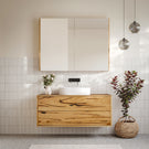 Ingrain Mirboo sustainable timber 2 door bathroom shaving cabinet with mirror fronts in coastal bathroom- The Blue Space