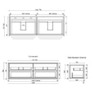 Ingrain Solid Timber Dandenong 1500 Wall Hung Vanity Technical Drawing - The Blue Space