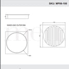 Technical Drawing - Meir Square Floor Grate Shower Drain 100mm Outlet