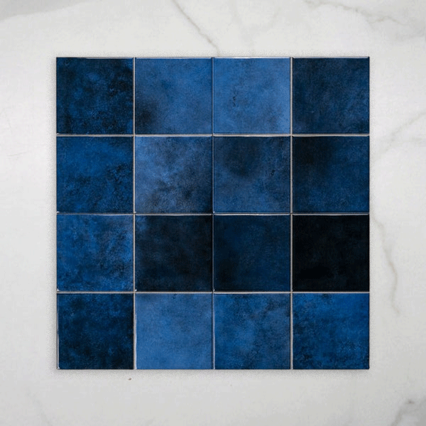 Madrid Scored Blue Gloss Cushioned Edge Ceramic Wall Tile 243x243mm online at The Blue Space