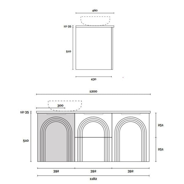 Marquis Arco Wall Hung Vanity with Caesarstone, Vasari or Dekton Top