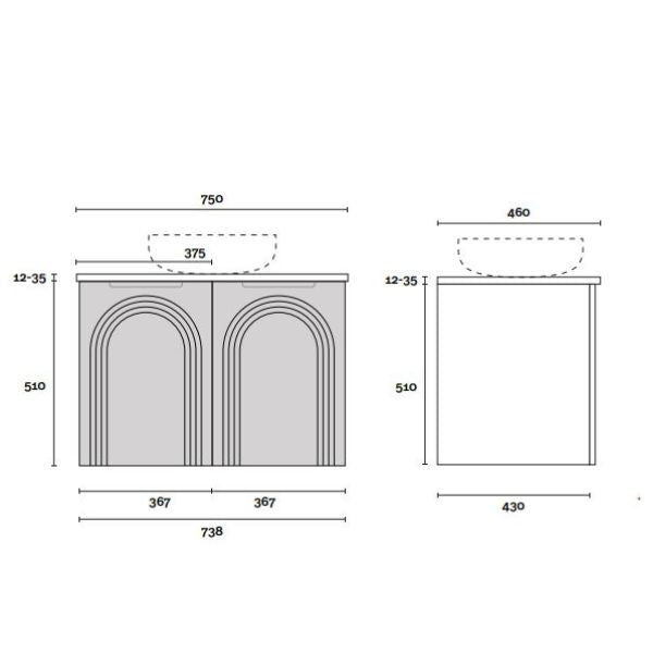 Marquis Arco Wall Hung Vanity with Caesarstone, Vasari or Dekton Top