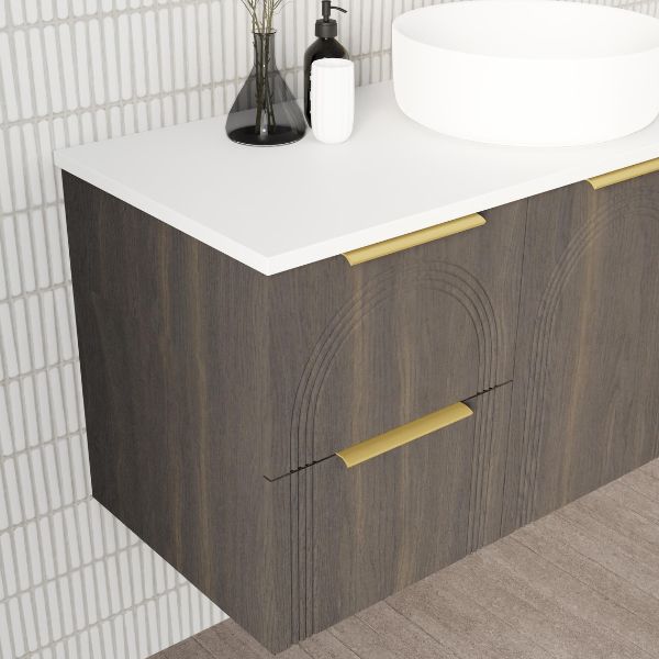Marquis Arco 5 1200mm Wall Hung Vanity in Bottega Oak Side View - The Blue Space