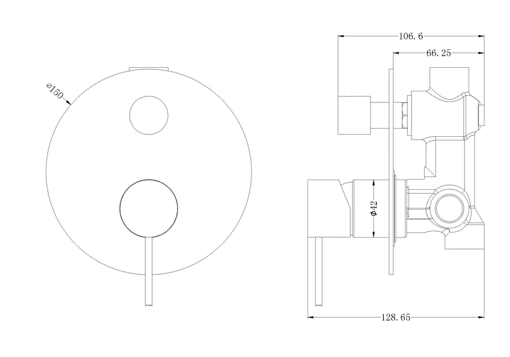 Technical Drawing: Nero Mecca Shower Mixer With Diverter Gun Metal