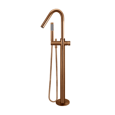 Meir Pinless Round Freestanding Bath Spout and Hand Shower Lustre Bronze