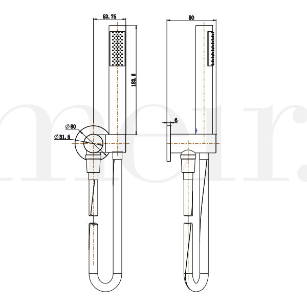 Technical Drawing - Meir Round Hand Shower on Bracket 
