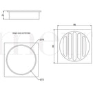 Technical Drawing - Meir Square Floor Grate Shower Drain 80mm Outlet - Gold