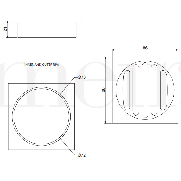 Meir Square Floor Grate Shower Drain 80mm Outlet Lustre Bronze