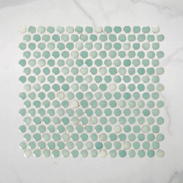 Mooloolaba Gloss Mint Porcelain Penny Round Mosaic Tile 20x20mm online at The Blue Space