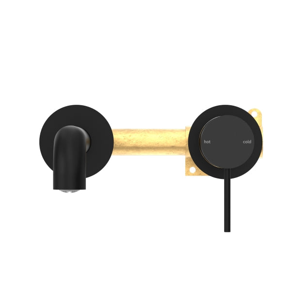 Nero Mecca Wall Basin Mixer Sep BP 185mm Spout Matte Black Front View | The Blue Space