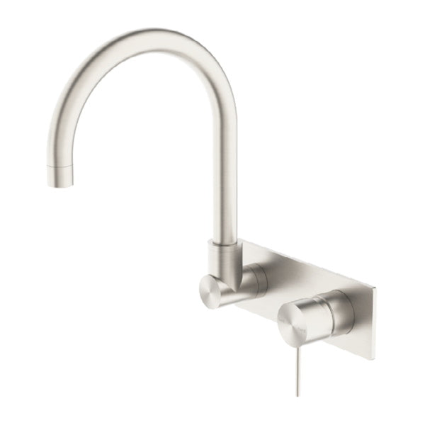 Nero Mecca Wall Basin/Bath Mixer Swivel Spout Brushed Nickel