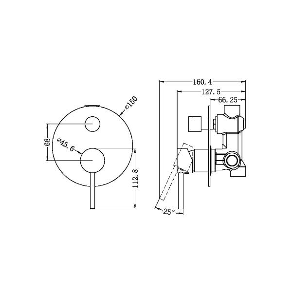 Technical Drawing: Nero Dolce Shower Mixer With Diverter Matte Black