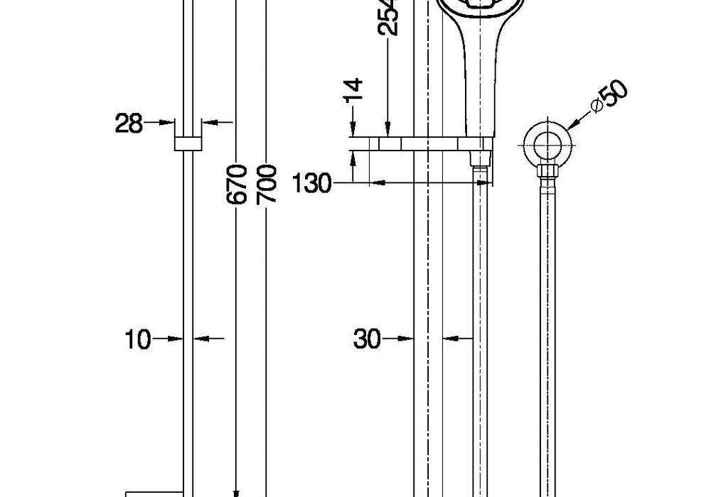 Technical Drawing: Nero Ecco Shower Rail Matte Black