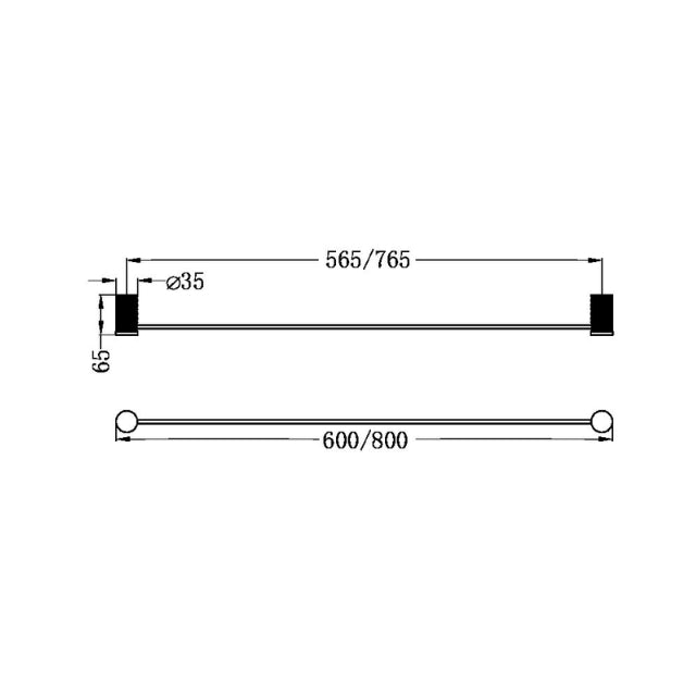 Nero Opal Single Towel Rail 800mm Brushed Nickel