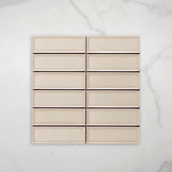 Palm Cove Ivory Gloss Crackle Porcelain Mosaic Tile 47x147mm