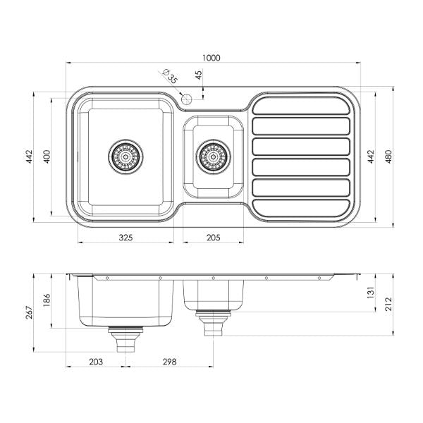Phoenix 1000 Series 1-1/3 Bowl Sink 1000 x 480mm